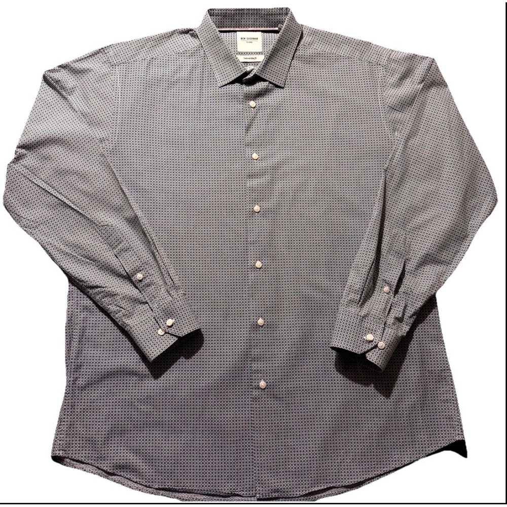 Ben Sherman Button Down Mens L 16.5 Tailored Slim Fit Geometric Excellent